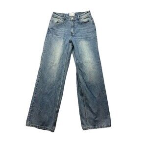 Peppermayo Mid Rise Wide Leg Denim Jeans in Light Blue Size 4 28x31 EUC Boho